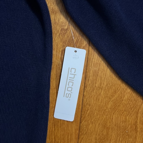 Chico's Blue Boxy 3/4 Sleeve Sweater Size 4 Sparkle Detail Lagenlook Relaxed - Picture 6 of 12